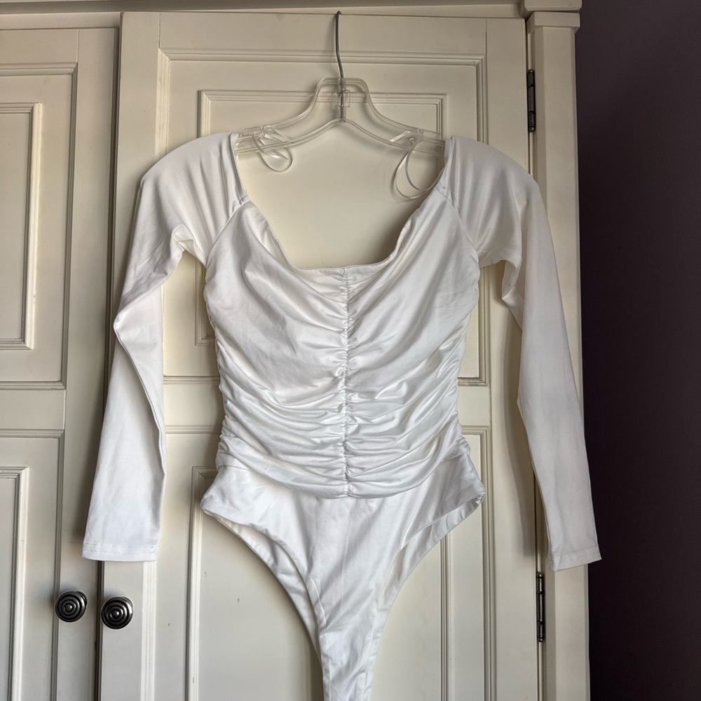 Princess Polly White Long-Sleeve Ruched Bodysuit